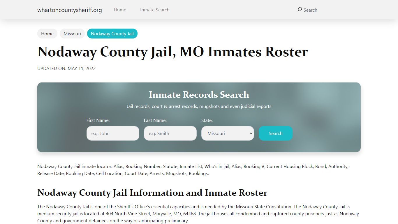 Nodaway County Jail, MO Jail Roster, Name Search