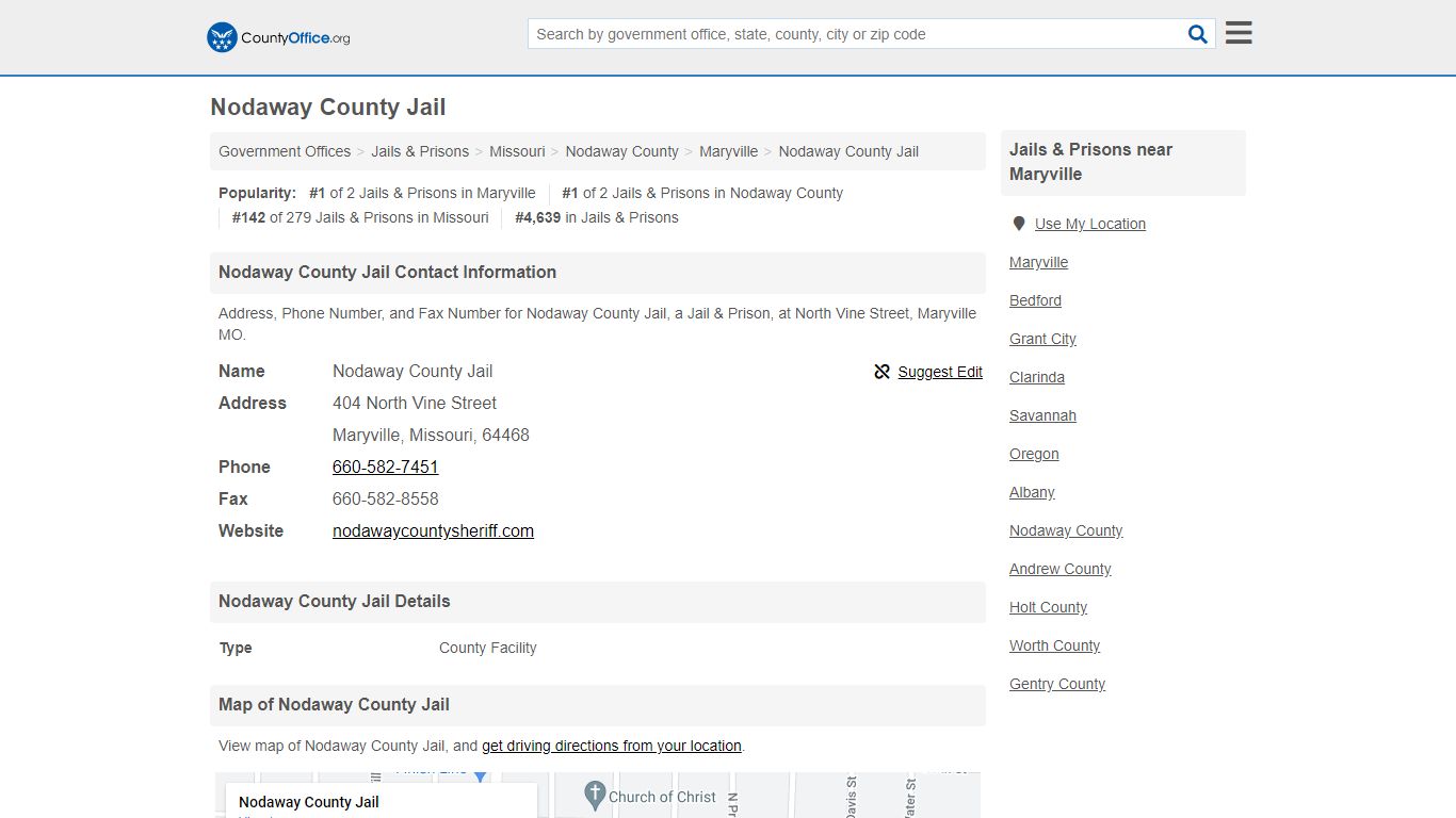 Nodaway County Jail - Maryville, MO (Address, Phone, and Fax)